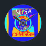 Psychedelic Groove: Pop Art Abstract Energy Round Clock<br><div class="desc">Psychedelic Groove: Pop Art Abstract Energy Dive into a vibrant, high-energy aesthetic with the Psychedelic Groove: Pop Art Abstract Energy design, exclusively at the Achempong Zazzle online store! This captivating artwork features a dynamic, abstract composition bursting with colour and movement. The design is dominated by a bold royal blue background,...</div>