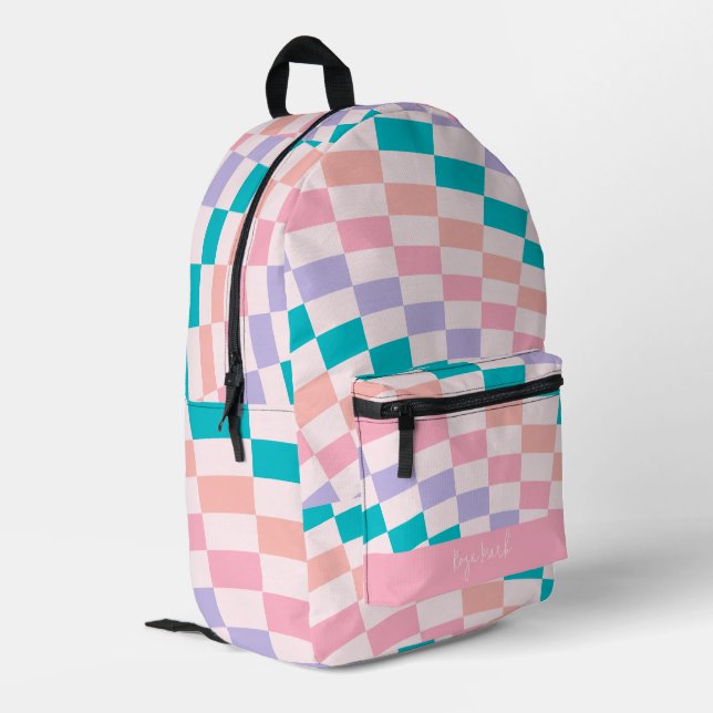 Psychedelic Groovy Chequerboard  Printed Backpack (Back Corner Left)