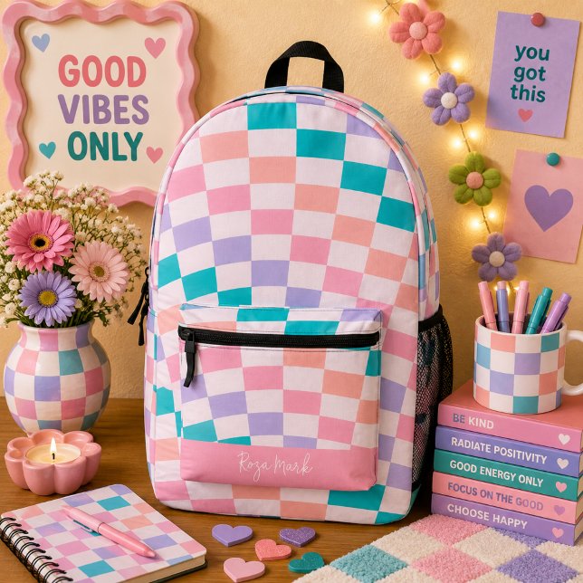 Psychedelic Groovy Chequerboard  Printed Backpack (Creator Uploaded)