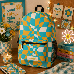 Psychedelic Groovy Chequerboard, Y2K 90s Printed Backpack