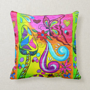 psychedelic groovy colourful hippie pillow