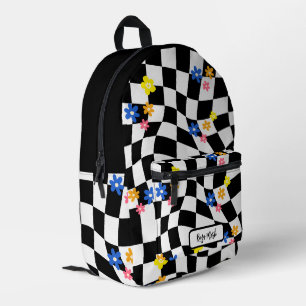 Psychedelic Groovy Daisy Checkerboard, Y2K 90s Printed Backpack