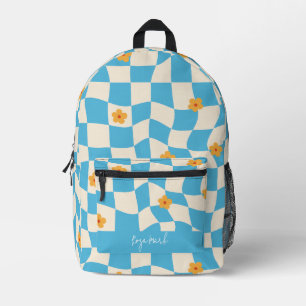 Psychedelic Groovy Floral Chequerboard Printed Backpack