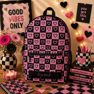 Psychedelic Groovy Heart Chequerboard, Y2K 90s Printed Backpack