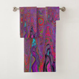 Psychedelic Groovy Magenta Retro Atomic Waves Bath Towel Set