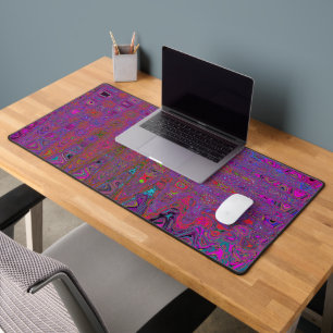 Psychedelic Groovy Magenta Retro Atomic Waves Desk Mat