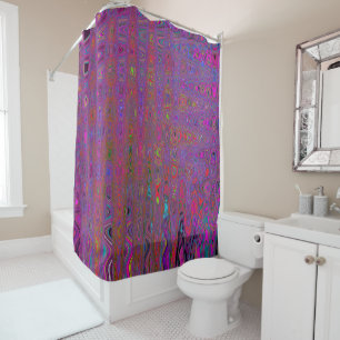 Psychedelic Groovy Magenta Retro Atomic Waves Shower Curtain