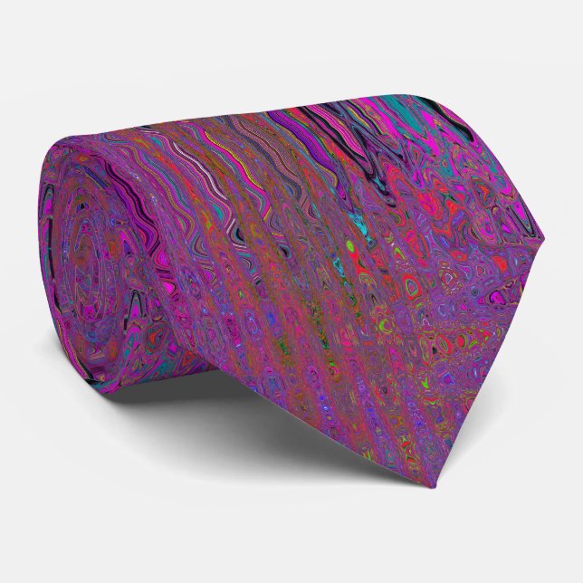Psychedelic Groovy Magenta Retro Atomic Waves Tie (Rolled)