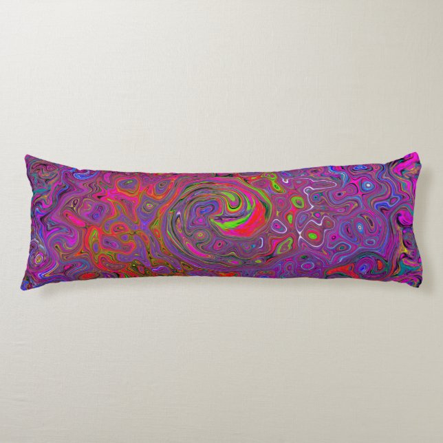 Psychedelic Groovy Magenta Retro Liquid Swirl Body Cushion (Front)