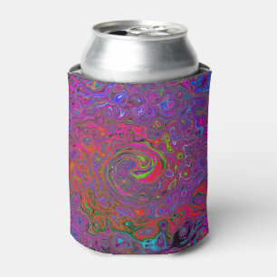 Psychedelic Groovy Magenta Retro Liquid Swirl Can Cooler