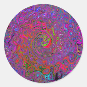 Psychedelic Groovy Magenta Retro Liquid Swirl Classic Round Sticker