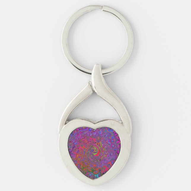 Psychedelic Groovy Magenta Retro Liquid Swirl Key Ring (Front)