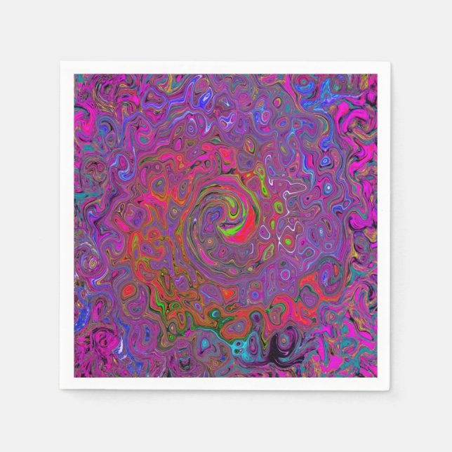 Psychedelic Groovy Magenta Retro Liquid Swirl Napkin (Front)