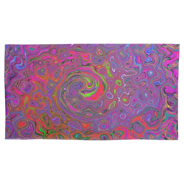 Psychedelic Groovy Magenta Retro Liquid Swirl Pillowcase (Front-Left)