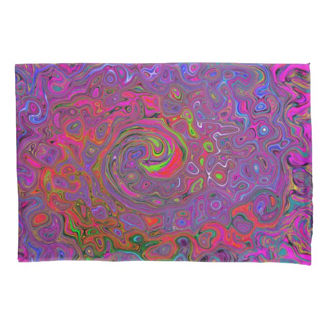 Psychedelic Groovy Magenta Retro Liquid Swirl Pillowcase (Front)