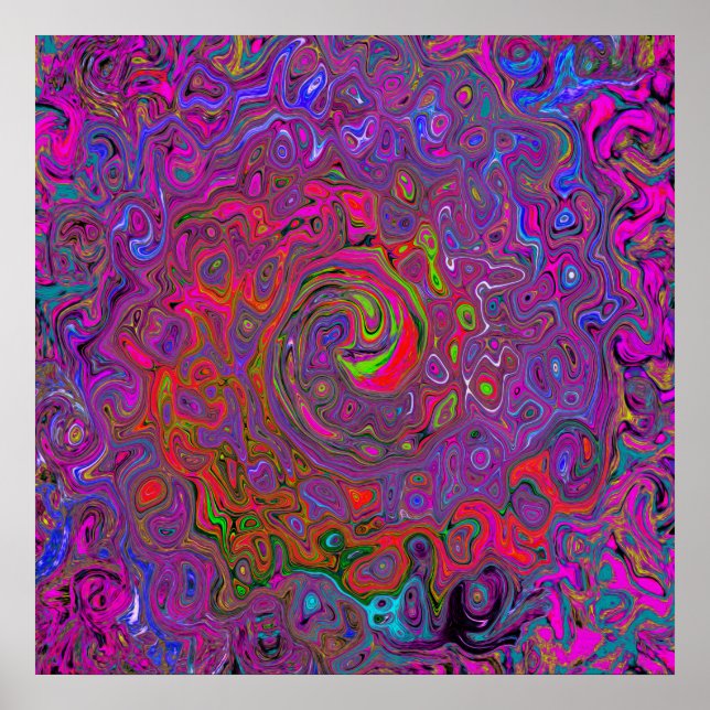 Psychedelic Groovy Magenta Retro Liquid Swirl Poster (Front)