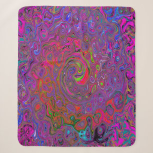 Psychedelic Groovy Magenta Retro Liquid Swirl Sherpa Blanket