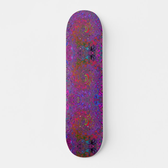 Psychedelic Groovy Magenta Retro Liquid Swirl Skateboard (Front)