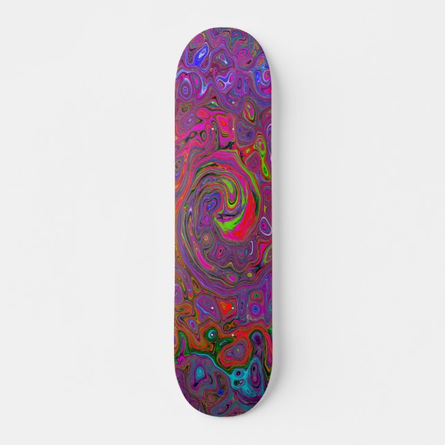 Psychedelic Groovy Magenta Retro Liquid Swirl Skateboard (Front)