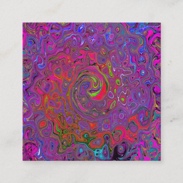 Psychedelic Groovy Magenta Retro Liquid Swirl Square Business Card (Front)