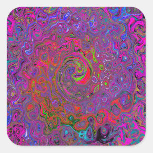 Psychedelic Groovy Magenta Retro Liquid Swirl Square Sticker