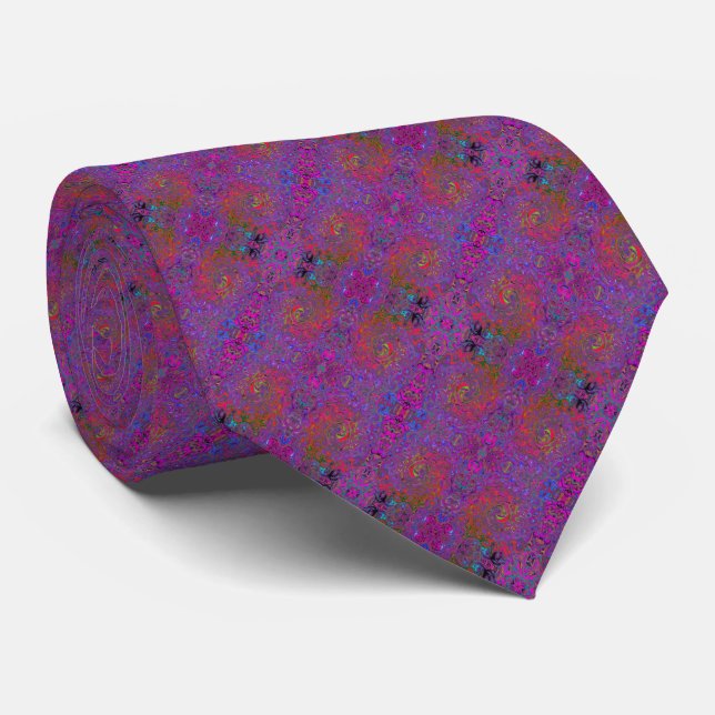 Psychedelic Groovy Magenta Retro Liquid Swirl Tie (Rolled)