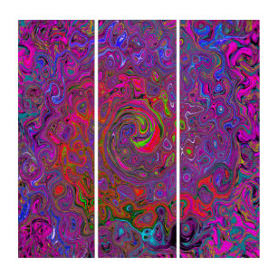 Psychedelic Groovy Magenta Retro Liquid Swirl Triptych