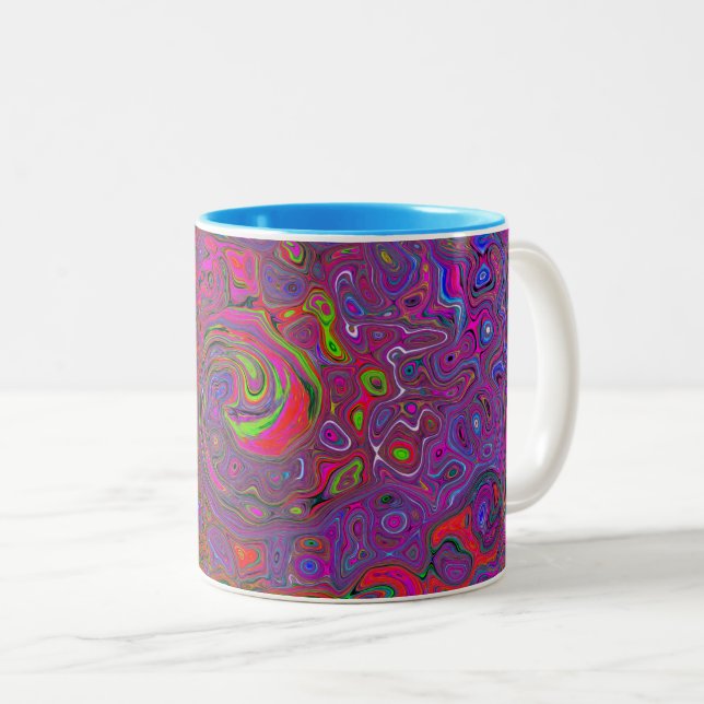 Psychedelic Groovy Magenta Retro Liquid Swirl Two-Tone Coffee Mug (Front Right)