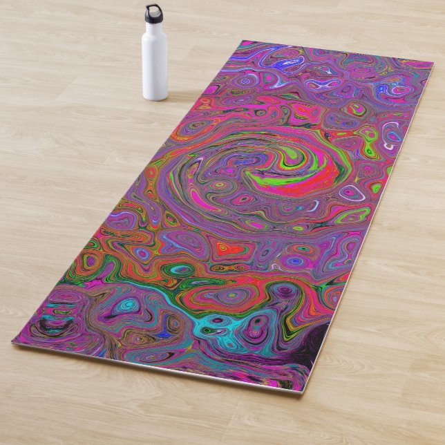 Psychedelic Groovy Magenta Retro Liquid Swirl Yoga Mat (In Situ)