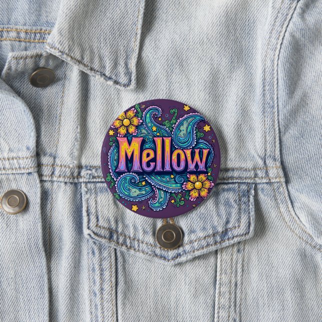 Psychedelic Groovy "Mellow" Retro Hippie Art 7.5 Cm Round Badge (In Situ)