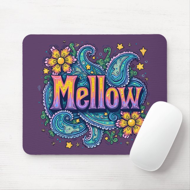 Psychedelic Groovy "Mellow" Retro Hippie Art Mouse Mat (With Mouse)