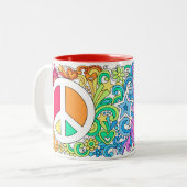 Psychedelic Groovy Peace Sign & Heart Love Mug ♥ (Front Left)