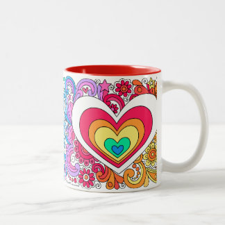 Psychedelic Groovy Peace Sign & Heart Love Mug ♥