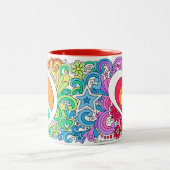 Psychedelic Groovy Peace Sign & Heart Love Mug ♥ (Center)