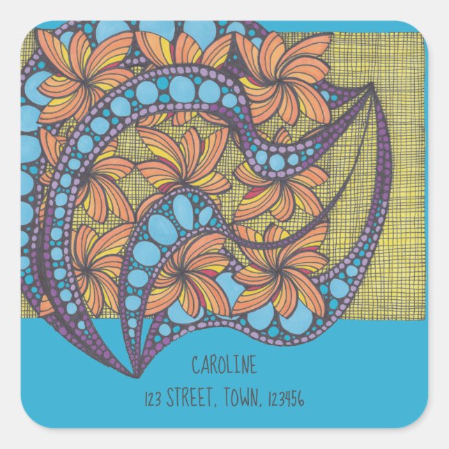 Psychedelic, groovy, psychedelic, blue, your name square sticker (Front)