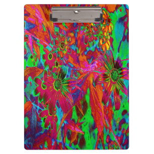 Psychedelic Groovy Red and Green Wildflowers Clipboard
