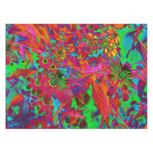 Psychedelic Groovy Red and Green Wildflowers Tablecloth