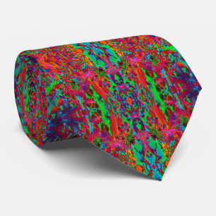 Psychedelic Groovy Red and Green Wildflowers Tie