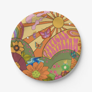 Psychedelic Groovy Retro Paper Party Plates