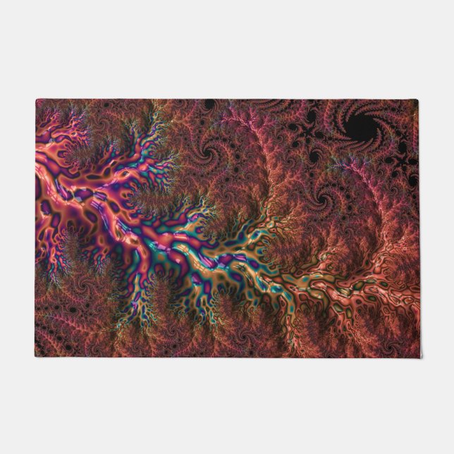Psychedelic Groovy Trippy Funky Colourful Fractal Doormat (Front)