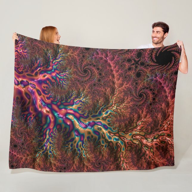 Psychedelic Groovy Trippy Funky Colourful Fractal Fleece Blanket (In Situ)