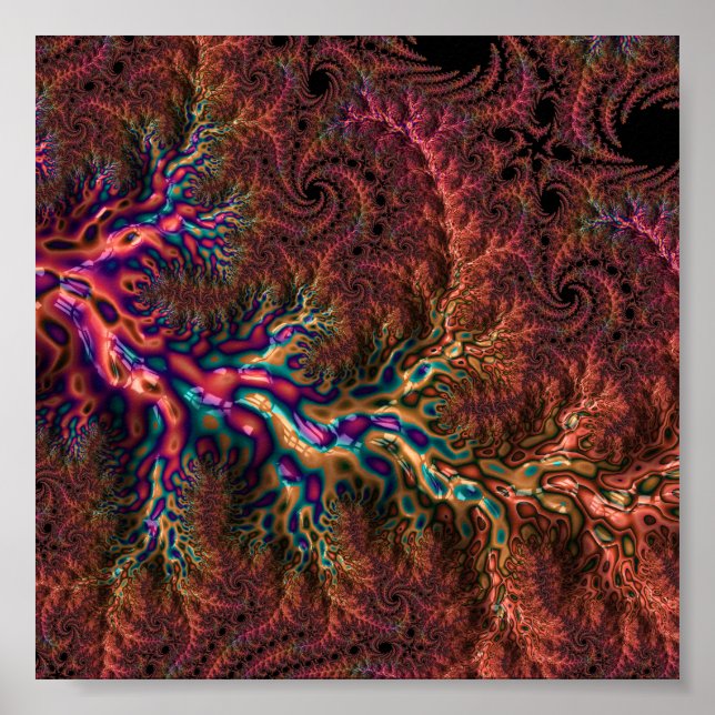 Psychedelic Groovy Trippy Funky Colourful Fractal Poster (Front)