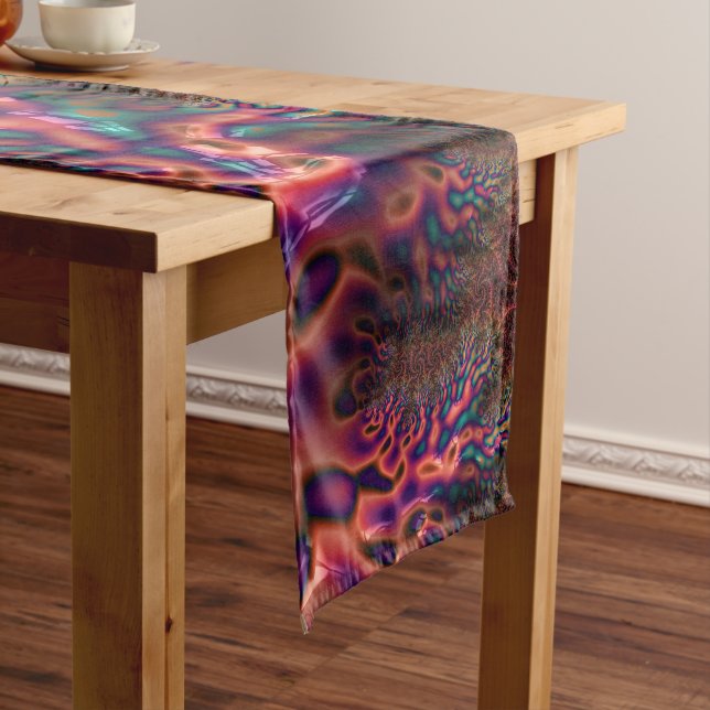 Psychedelic Groovy Trippy Funky Colourful Fractal Short Table Runner (In Situ)