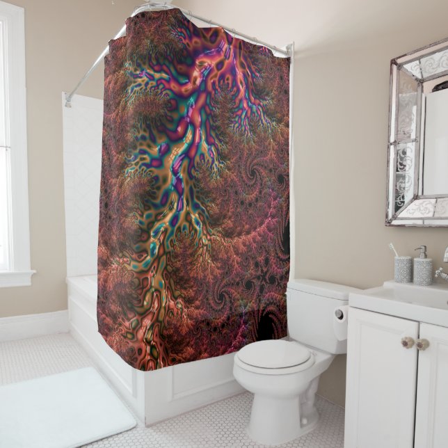 Psychedelic Groovy Trippy Funky Colourful Fractal Shower Curtain (In Situ)