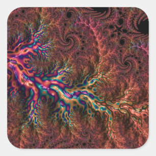 Psychedelic Groovy Trippy Funky Colourful Fractal Square Sticker