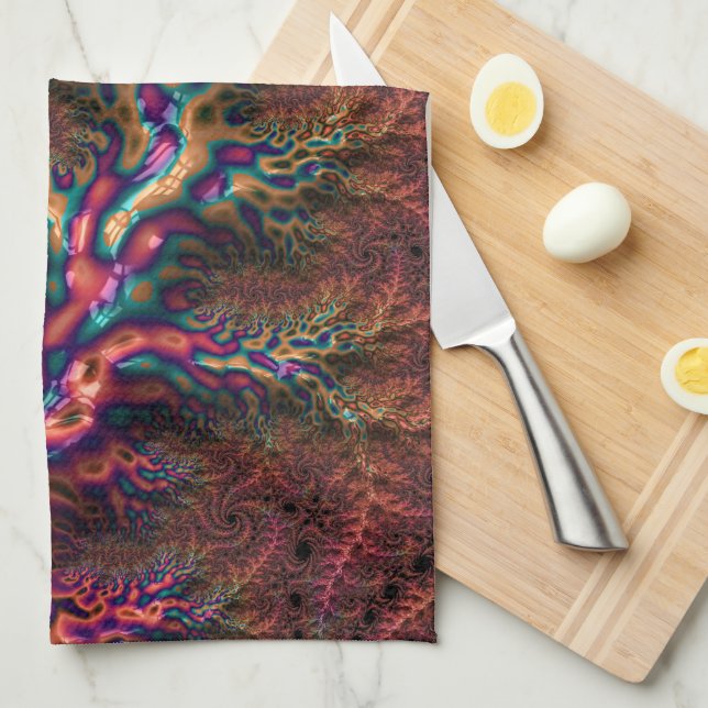 Psychedelic Groovy Trippy Funky Colourful Fractal Tea Towel (Quarter Fold)