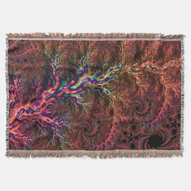 Psychedelic Groovy Trippy Funky Colourful Fractal Throw Blanket (Front)
