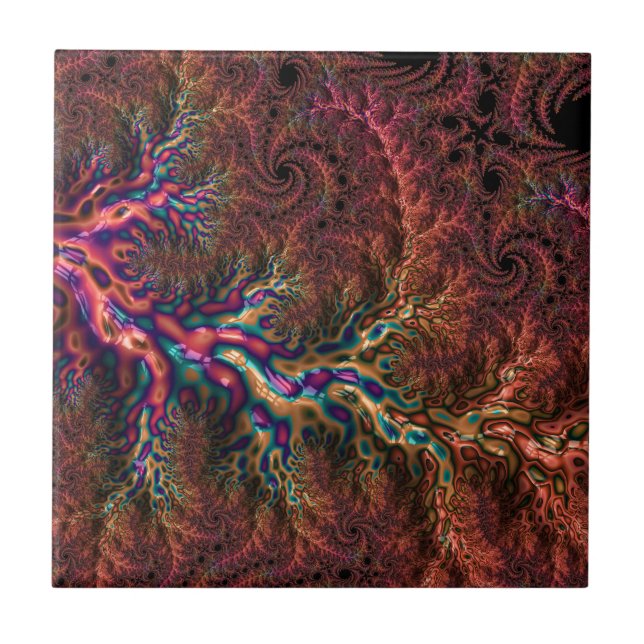 Psychedelic Groovy Trippy Funky Colourful Fractal Tile (Front)