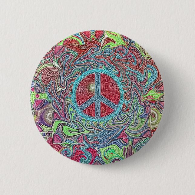 Psychedelic Groovy Trippy Peace Sign 6 Cm Round Badge (Front)