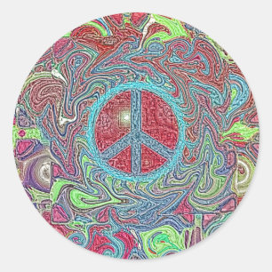 Psychedelic Groovy Trippy Peace Sign Classic Round Sticker